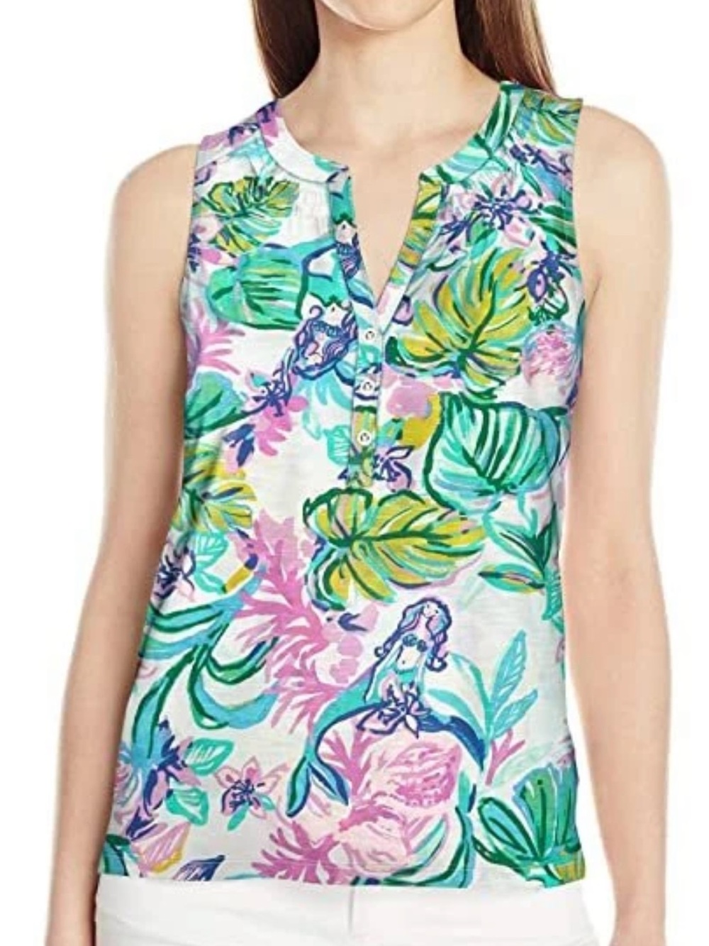 Lilly Pullitzer Essie Tank in Resort White Mermaid in The Shade Small